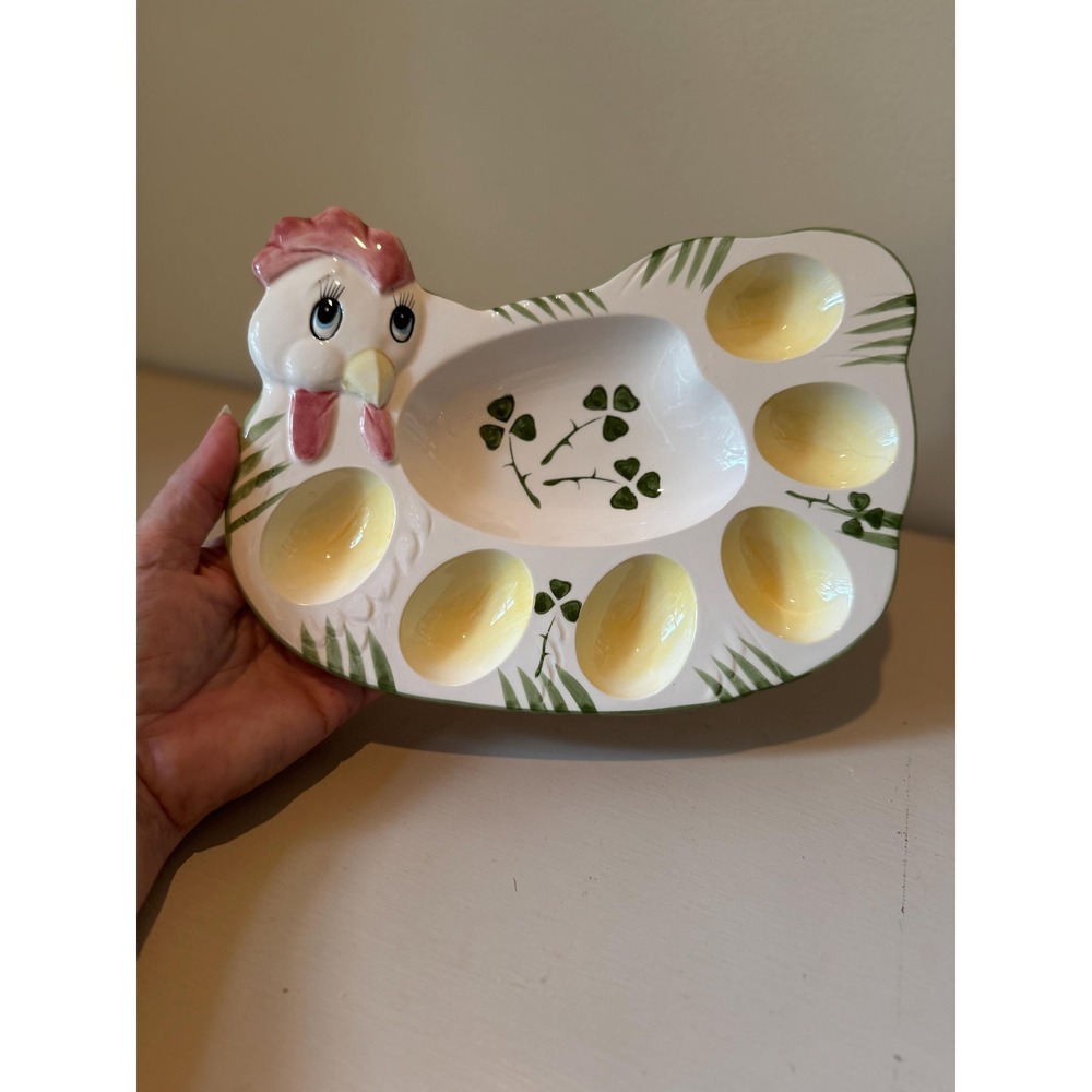 Vintage Chicken Deviled Egg Plate Shamrocks | Egg Platter | Retro St. Patrick's